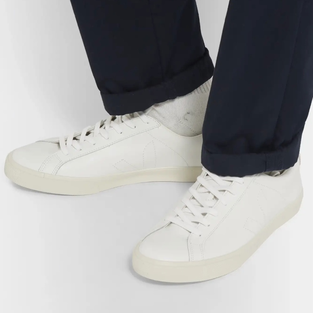 Veja White Esplar Suede-Trimmed Leather Sneakers